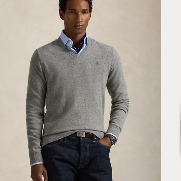 Ralph Lauren Gray V-Neck Men's Sweater - Picture 1 of 5